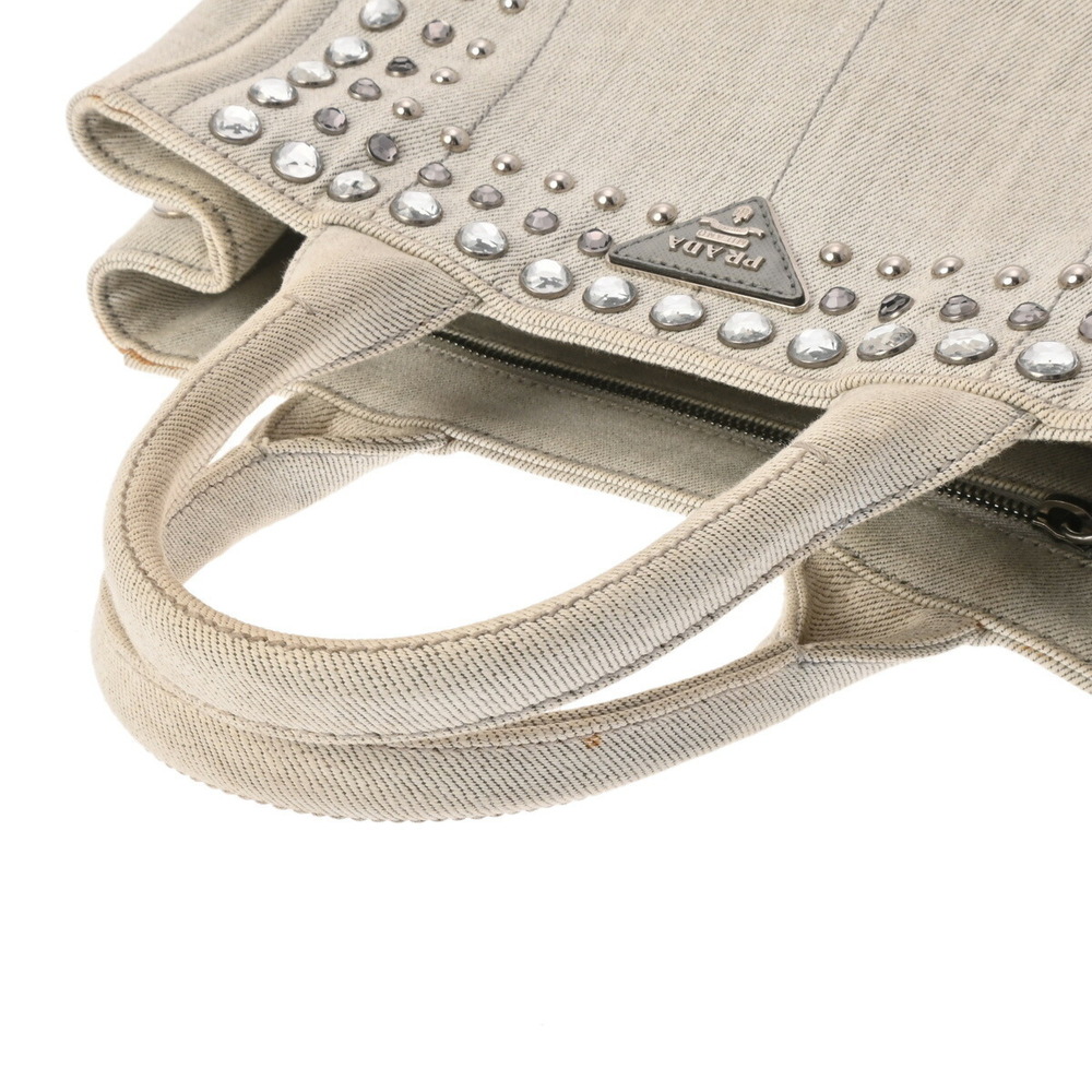 Prada Tote Bianco Rhinestones Denim White Canapa Handbag - Picture 3 of 11